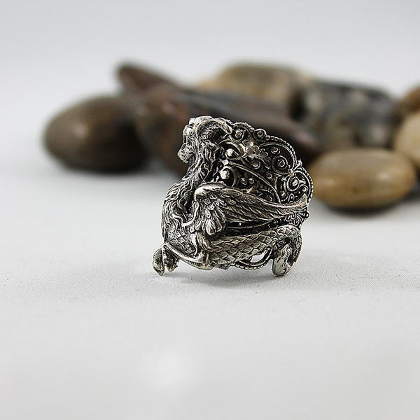 Silver Dragon Ring, Medieval Fantasy, Neo Victorian Gothic Jewelry