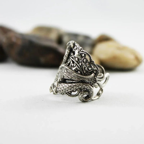 Silver Dragon Ring, Medieval Fantasy, Neo Victorian Gothic Jewelry
