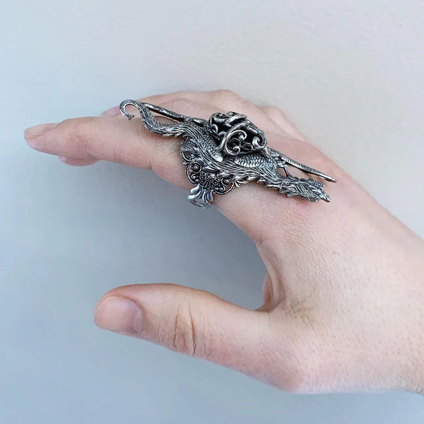 Silver Dragon Statement Ring, Game of Thrones Style Medieval Gothic Ring