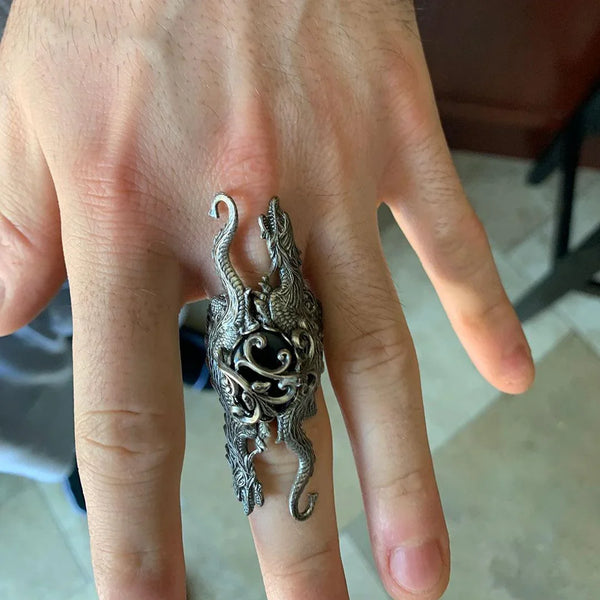 Silver Dragon Statement Ring, Game of Thrones Style Medieval Gothic Ring