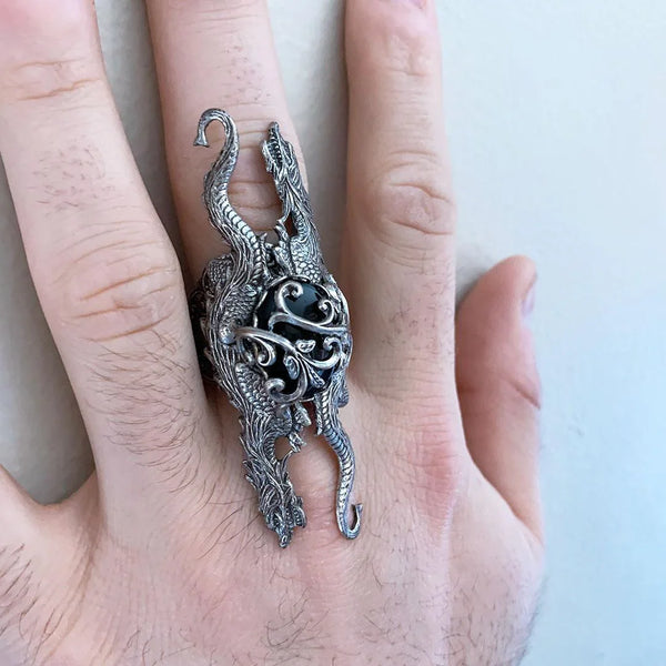 Silver Dragon Statement Ring, Game of Thrones Style Medieval Gothic Ring