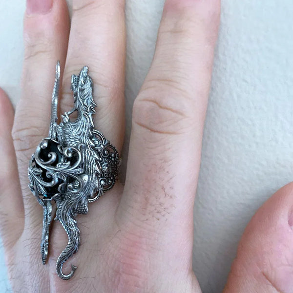 Silver Dragon Statement Ring, Game of Thrones Style Medieval Gothic Ring