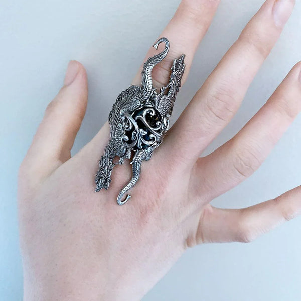 Silver Dragon Statement Ring, Game of Thrones Style Medieval Gothic Ring