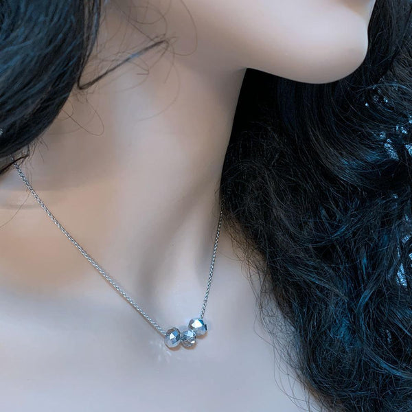 Silver Floating Crystal Necklace