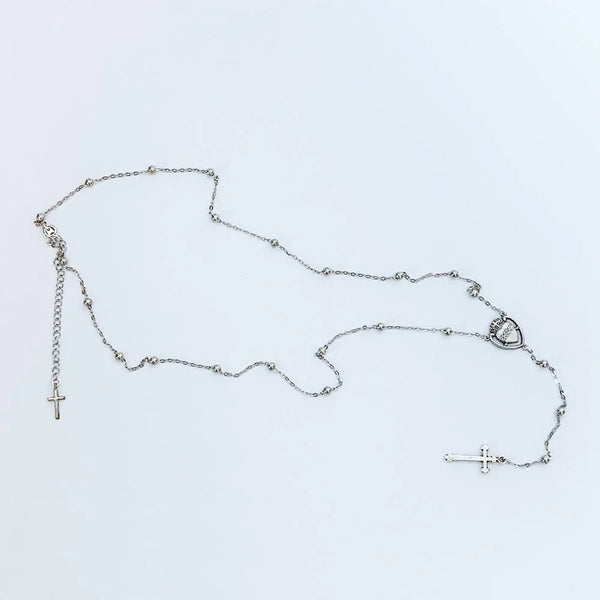 Silver Sacred Heart Chain Rosary Style Necklace