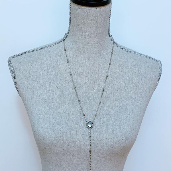 Silver Sacred Heart Chain Rosary Style Necklace