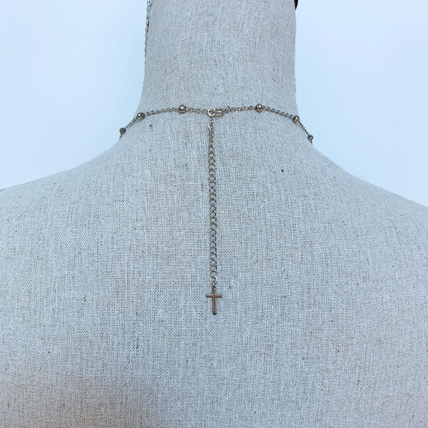 Silver Sacred Heart Chain Rosary Style Necklace