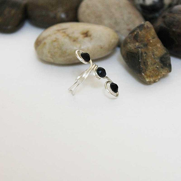 Silver Wire Wrapped Black Crystal Toe / Midi Ring