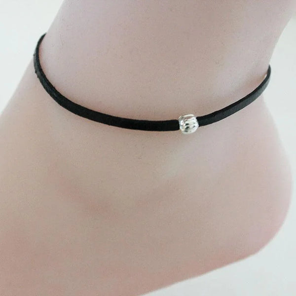 Simple Black Leather Anklet