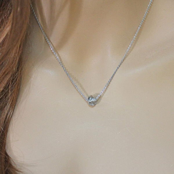 Single Crystal Bead Silver Necklace