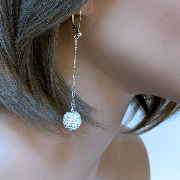 Sparkly Long Sterling Silver Pave Earrings