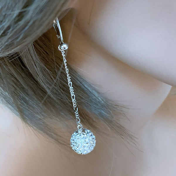 Sparkly Long Sterling Silver Pave Earrings