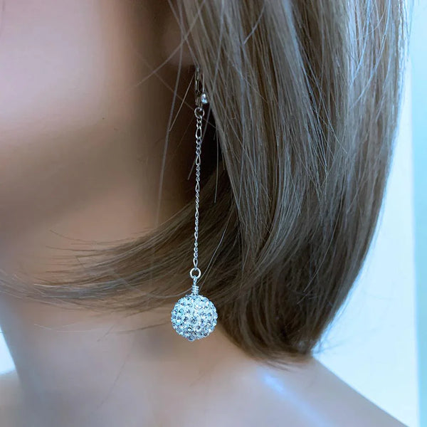 Sparkly Long Sterling Silver Pave Earrings