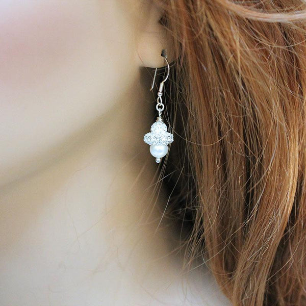 Sparkly Pearl Dangle Earrings