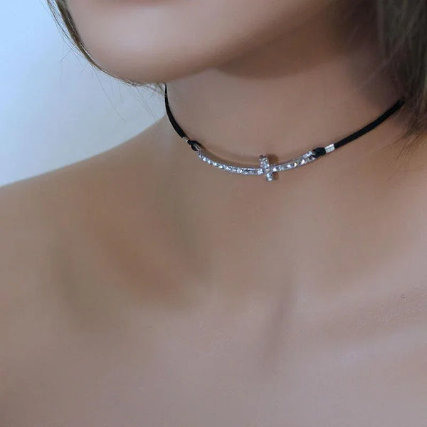 Sparkly Sideways Cross Choker
