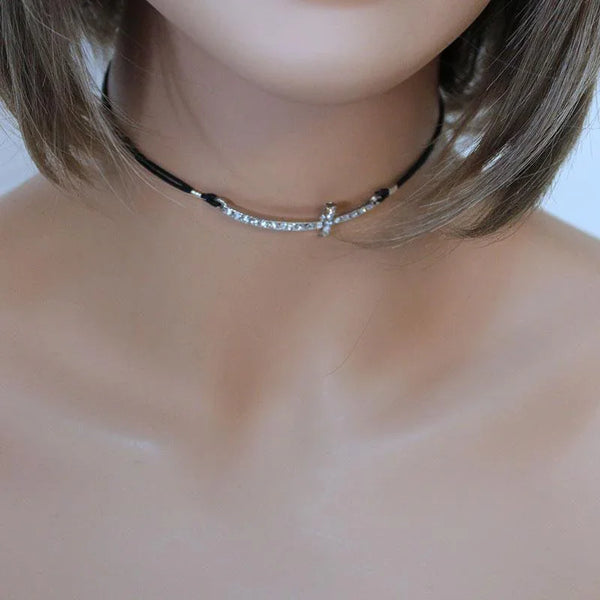 Sparkly Sideways Cross Choker