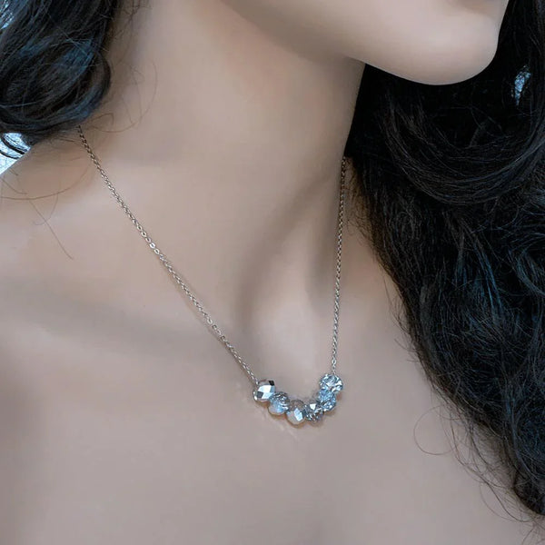 Stainless Steel Floating Crystal Bead Necklace