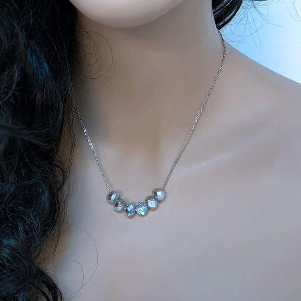 Stainless Steel Floating Crystal Bead Necklace