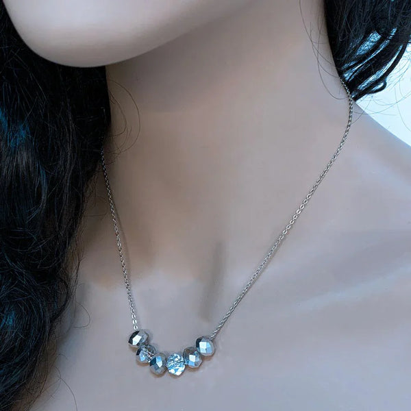 Stainless Steel Floating Crystal Bead Necklace