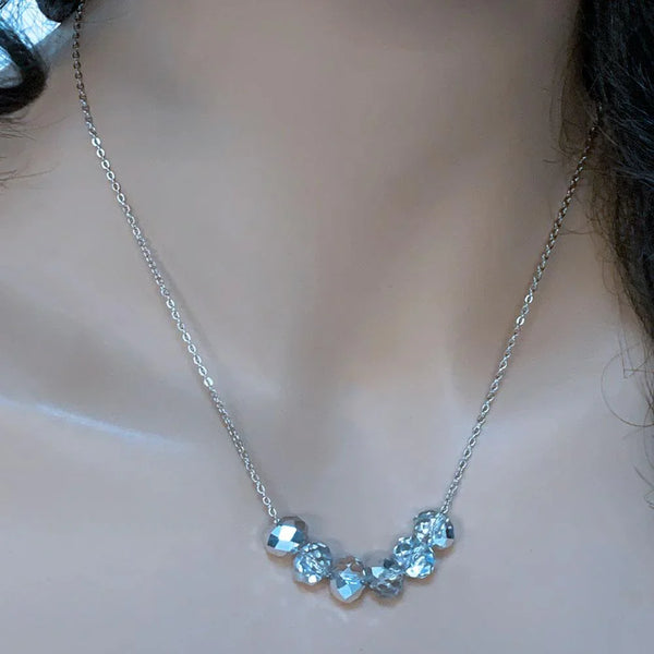 Stainless Steel Floating Crystal Bead Necklace