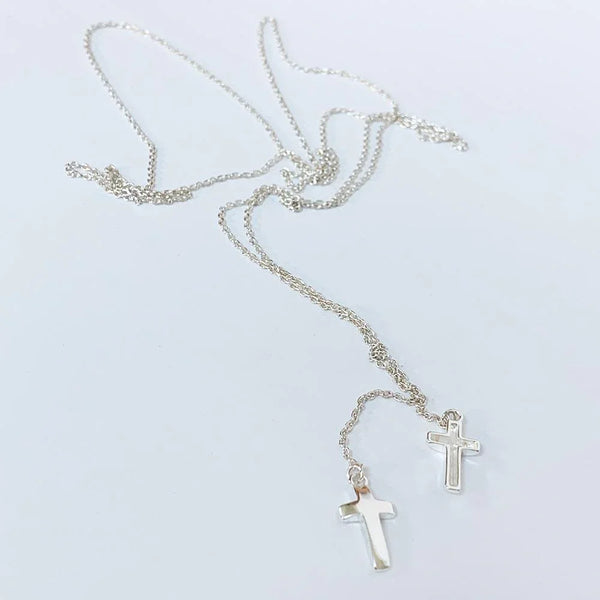 Sterling Silver Double Cross Lariat Necklace