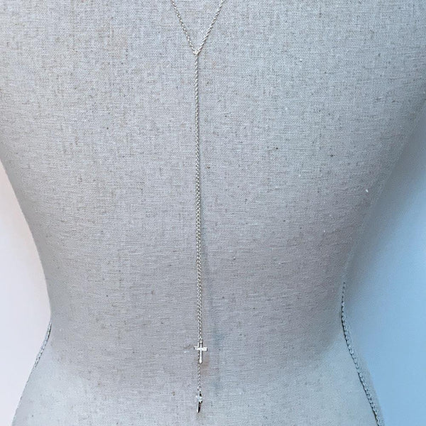 Sterling Silver Double Cross Lariat Necklace