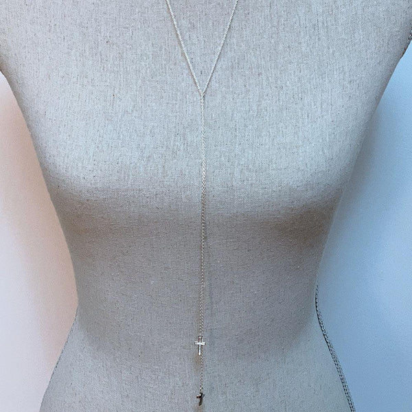 Sterling Silver Double Cross Lariat Necklace