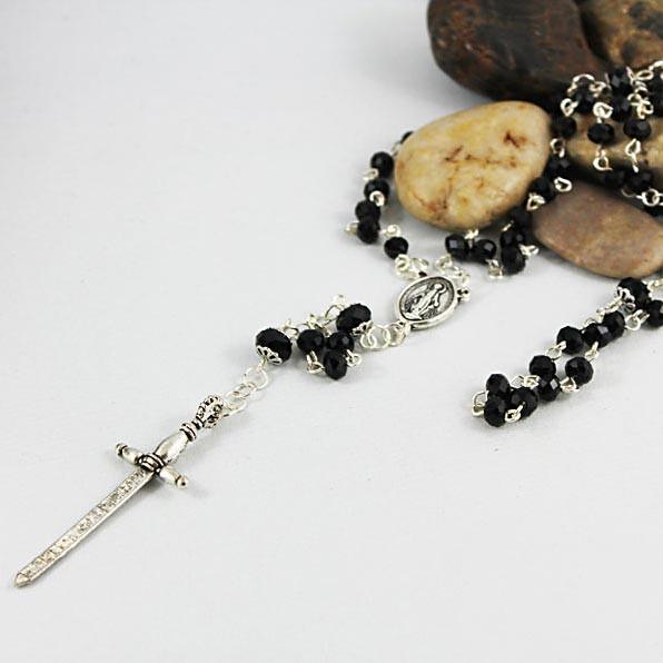 Sword Cross Rosary Necklace