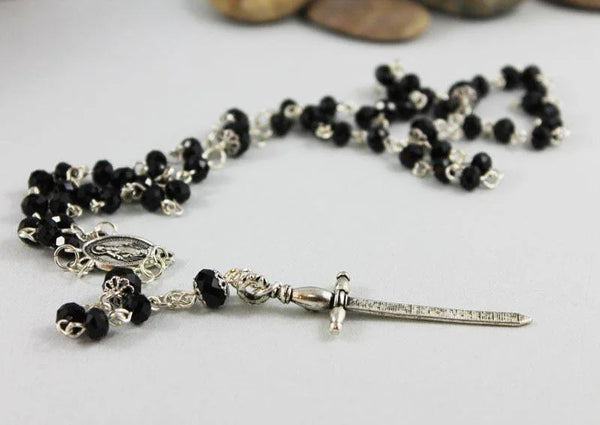 Sword Cross Rosary Necklace