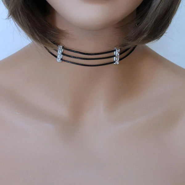 Triple Strand Leather Choker
