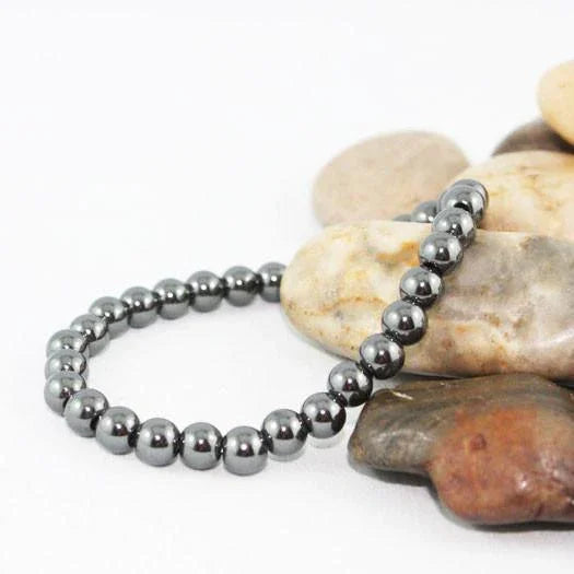 Unisex 6mm Hematite Beaded Stretch Bracelet