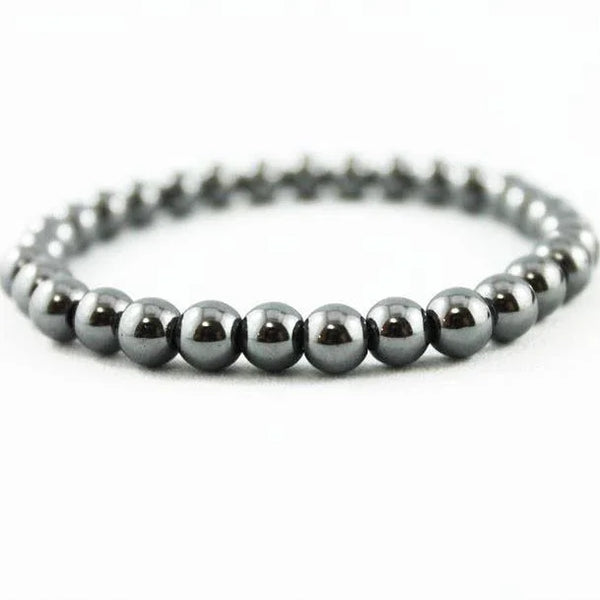 Unisex 6mm Hematite Beaded Stretch Bracelet