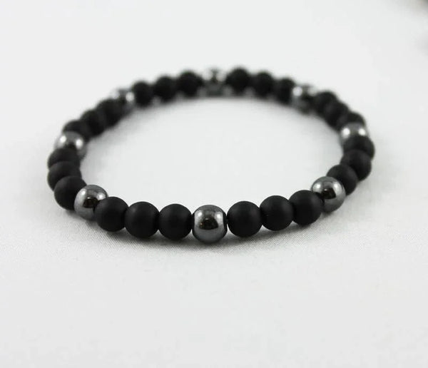 Unisex Beaded Black Onyx Stretch Bracelet