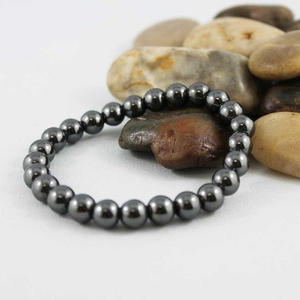 Unisex Hematite Bead Stretch Bracelet