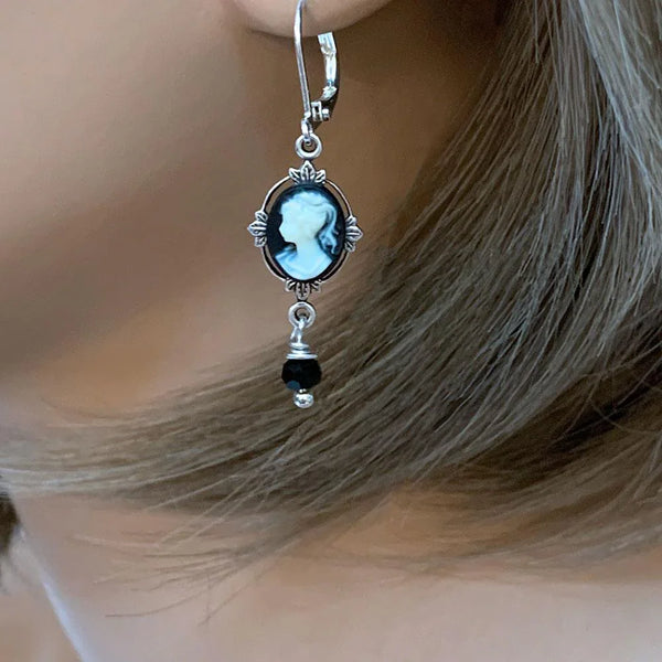 Victorian Black Cameo Dangle Earrings