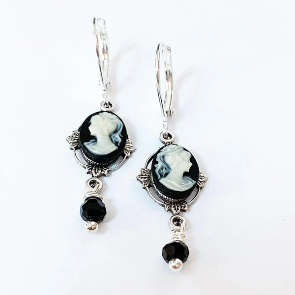 Victorian Black Cameo Dangle Earrings