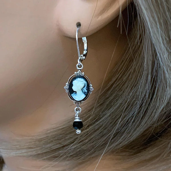 Victorian Black Cameo Dangle Earrings