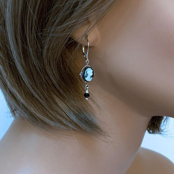 Victorian Black Cameo Dangle Earrings