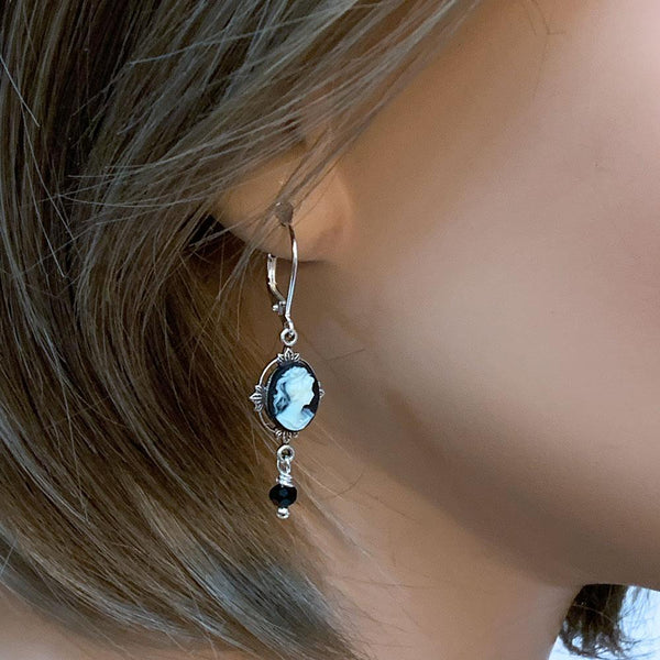 Victorian Black Cameo Dangle Earrings