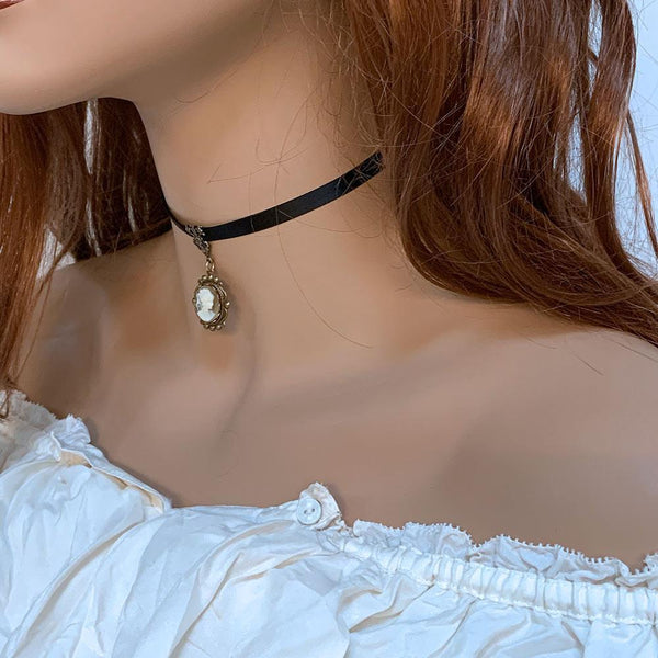 Victorian Black Ribbon Cameo Choker