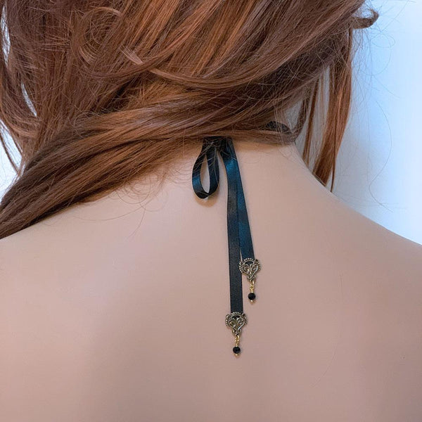Victorian Black Ribbon Cameo Choker