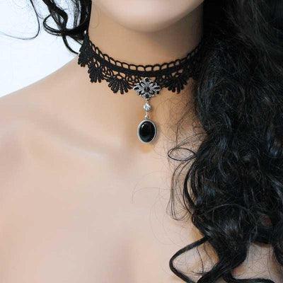 Victorian Choker Necklace, Black Scalloped Lace