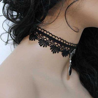 Victorian Choker Necklace, Black Scalloped Lace