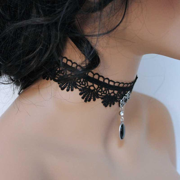 Victorian Choker Necklace, Black Scalloped Lace