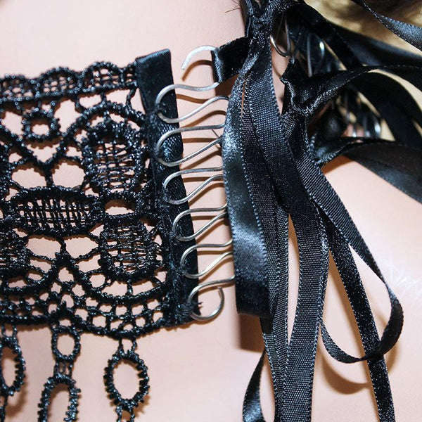 Victorian Choker Necklace, Black Wide Lace Ribbon