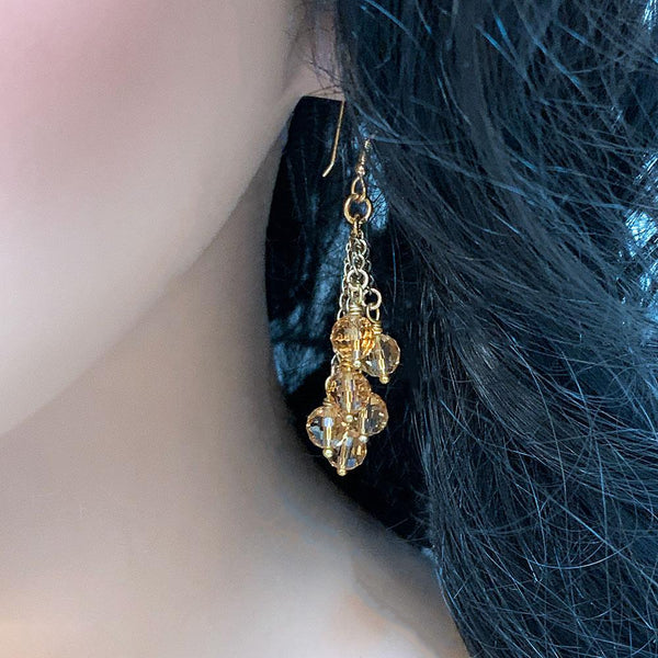 Victorian Gold Crystal Cluster Earrings