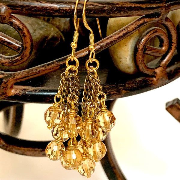 Victorian Gold Crystal Cluster Earrings
