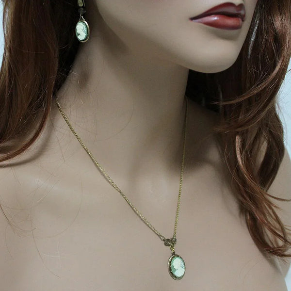 Victorian Green Cameo Necklace