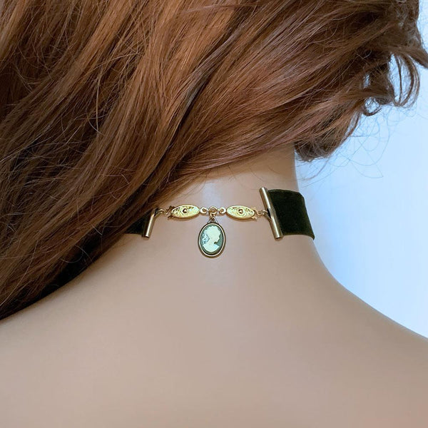 Victorian Green Velvet Cameo Choker