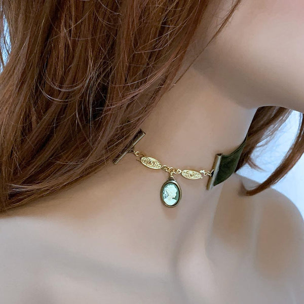 Victorian Green Velvet Cameo Choker